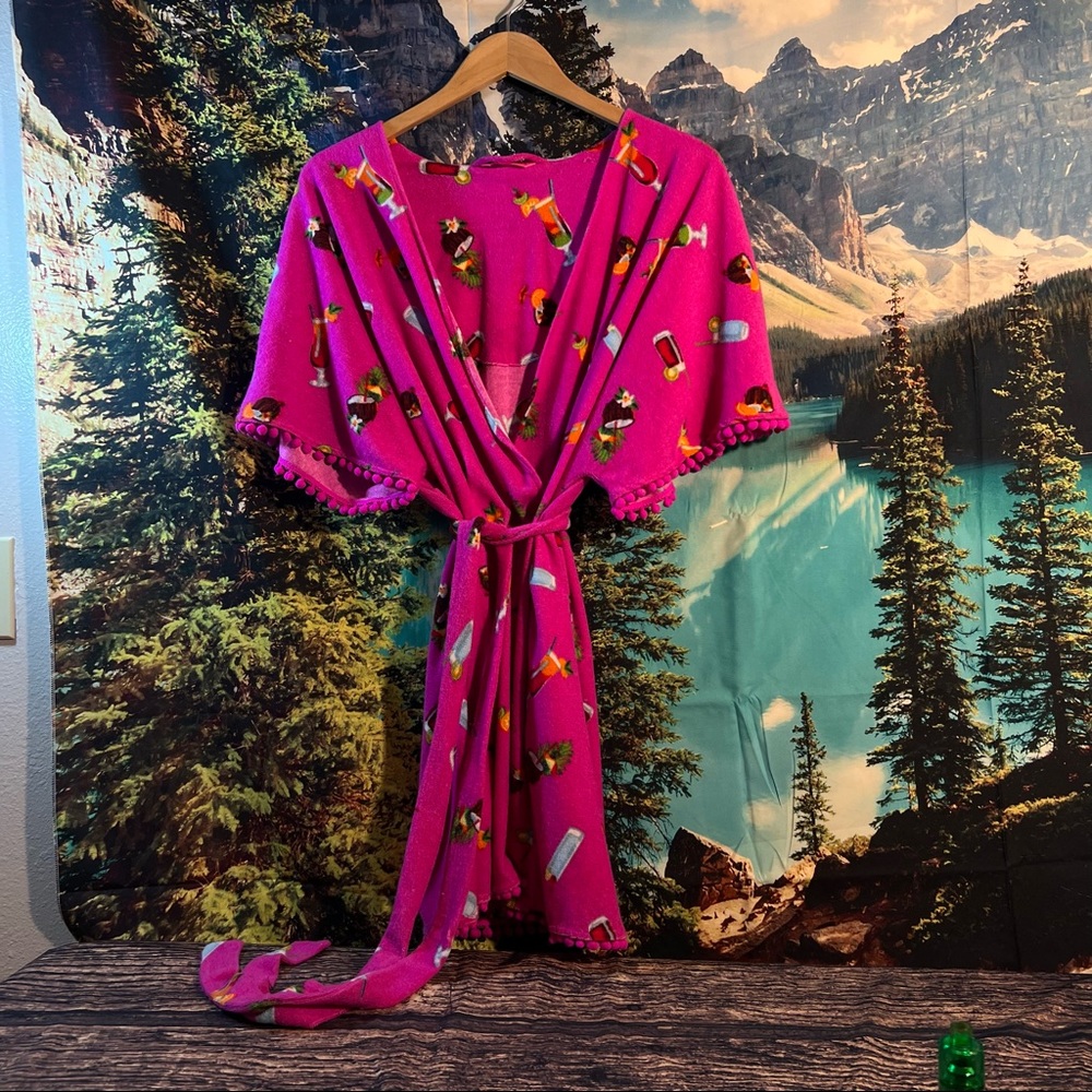 Betsey Johnson Mariachi Fringed Beverage Lover Bathrobe Medium